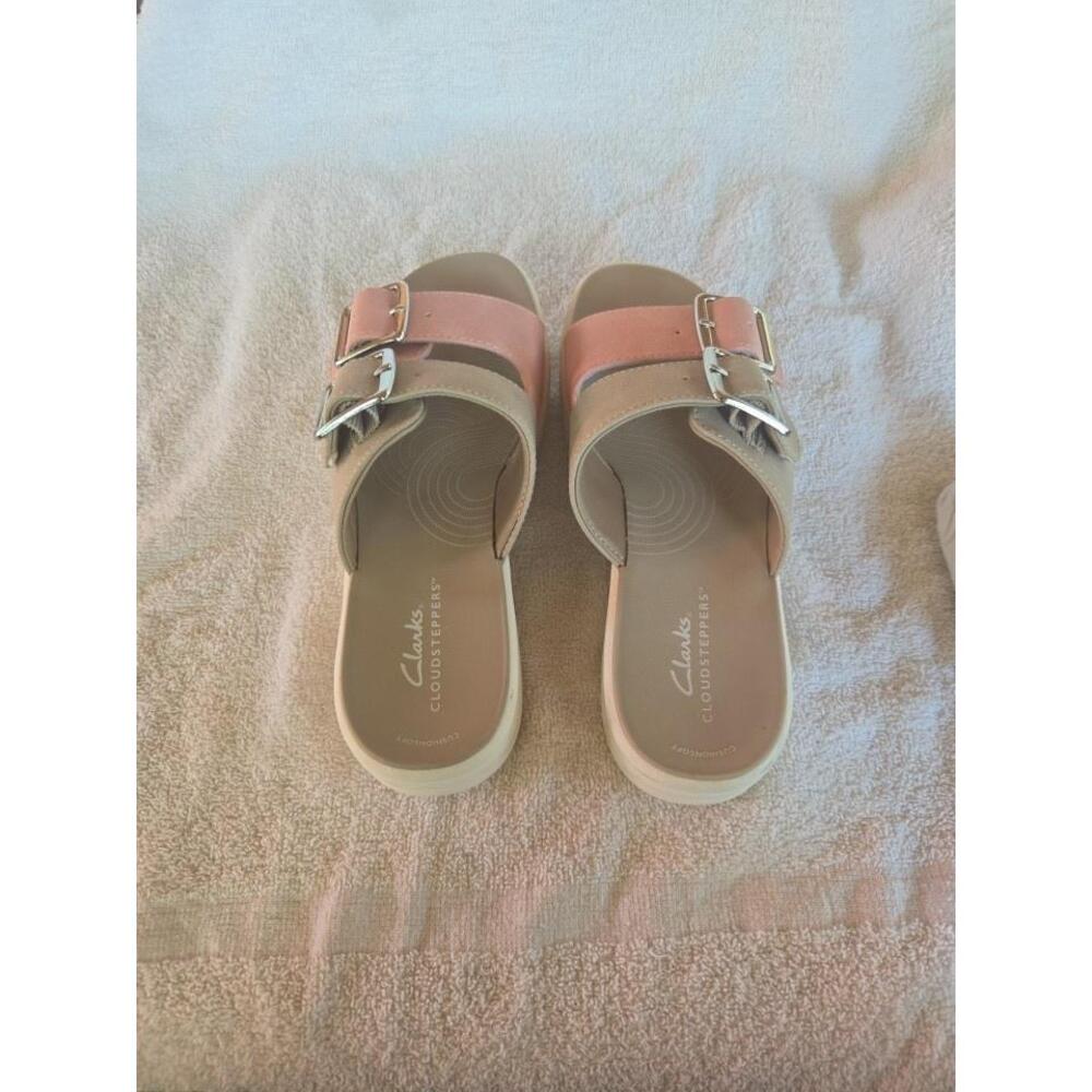 Clarks Cloudsteppers Womens 6.5 W Pink Khaki Double Buckle Slide Sandals